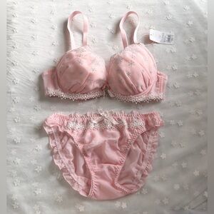 US-32C/JP-D70 Japanese Limited Glittery Snowflake Embroidery Bra Panty Set NWT